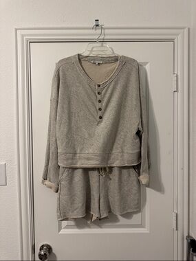 Cozy Beige Henley Scoop-Neck Sweater